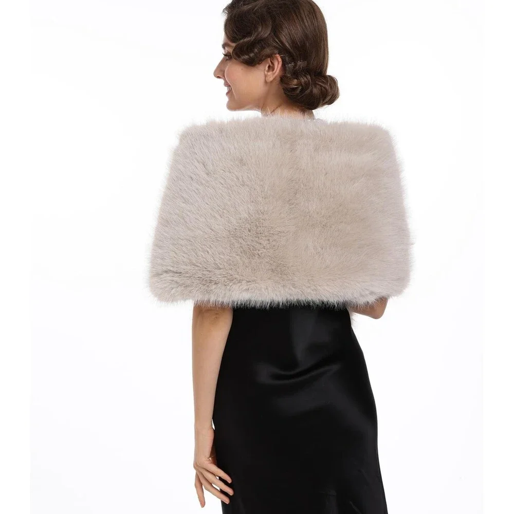 SAFERIN Women's Beige Luxurious Winter Faux Fur Scarf Wrap Collar Shrug Lady OS